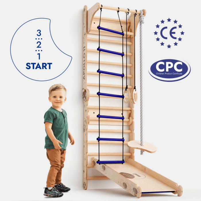 Apollo Schwedische Wand / Kletterleiter für kleine Astronauten + Mondschaukel-Set + Rutschbrett – Bild 5