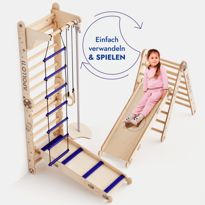 Apollo Schwedische Wand / Kletterleiter für kleine Astronauten + Mondschaukel-Set + Rutschbrett – Bild 3