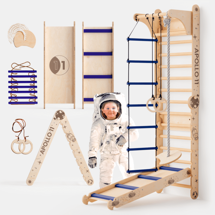 Apollo Schwedische Wand / Kletterleiter für kleine Astronauten + Mondschaukel-Set + Rutschbrett – Bild 1