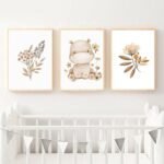 Poster Kinder süße Tiere im Boho Stil Nilpferd Elefant Löwe Regenbogen Sonne und Mond als Deko Print ohne Rahmen