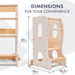 Stabiler Montessori Lernturm: Mitwachsender Kinderstuhl aus Holz – Elfenbein – Bild 2