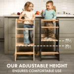 Stabiler Montessori Lernturm: Mitwachsender Kinderstuhl aus Holz – Elfenbein – Bild 3